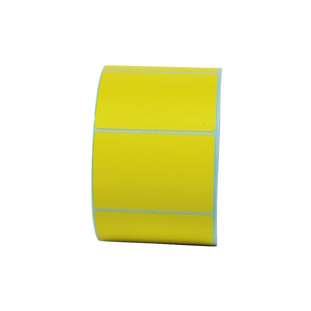 Doublure jaune 38x28x1000 pièces étiquette thermique rouleau autocollant papier autocollant personnalisé autocollant adhésif personnalisé sensible à la chaleur blanc