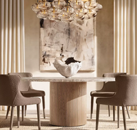 Table à manger de luxe pour villa, 6 places, plateau en marbre ardoise, mobilier de salle à manger, style nordique minimaliste, grande table à manger