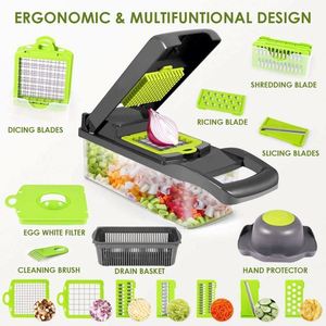 Accessoires de cuisine écologiques, mandoline de cuisine, trancheuse à fruits manuelle, coupe-légumes multifonction 12 en 1 avec récipient - Product Image 3