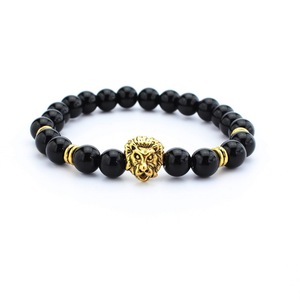 De Joyería negro cuentas de ágata cuentas de lava pulsera cabeza de león - Product Image 1