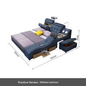 Lit intelligent en cuir de luxe multifonctionnel, lit plateforme king size, tissu doux, rangement, lit moderne avec haut-parleur musical 9879 M - Product Image 6