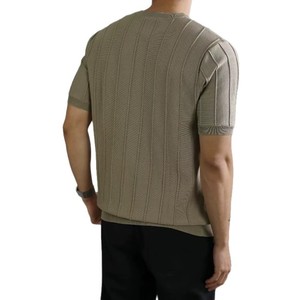 Camiseta de Manga Corta con Cuello Redondo para Hombre, Color Sólido, Transpirable, Tejida, Top Básico de Verano, Ropa Juvenil - Product Image 5