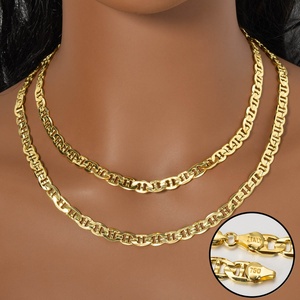 Collar de Cadena de Eslabones Chapado en Oro de 14K, Estilo Italiano, de Latón, Moderno y a la Moda, Unisex, para Aniversario - Product Image 1