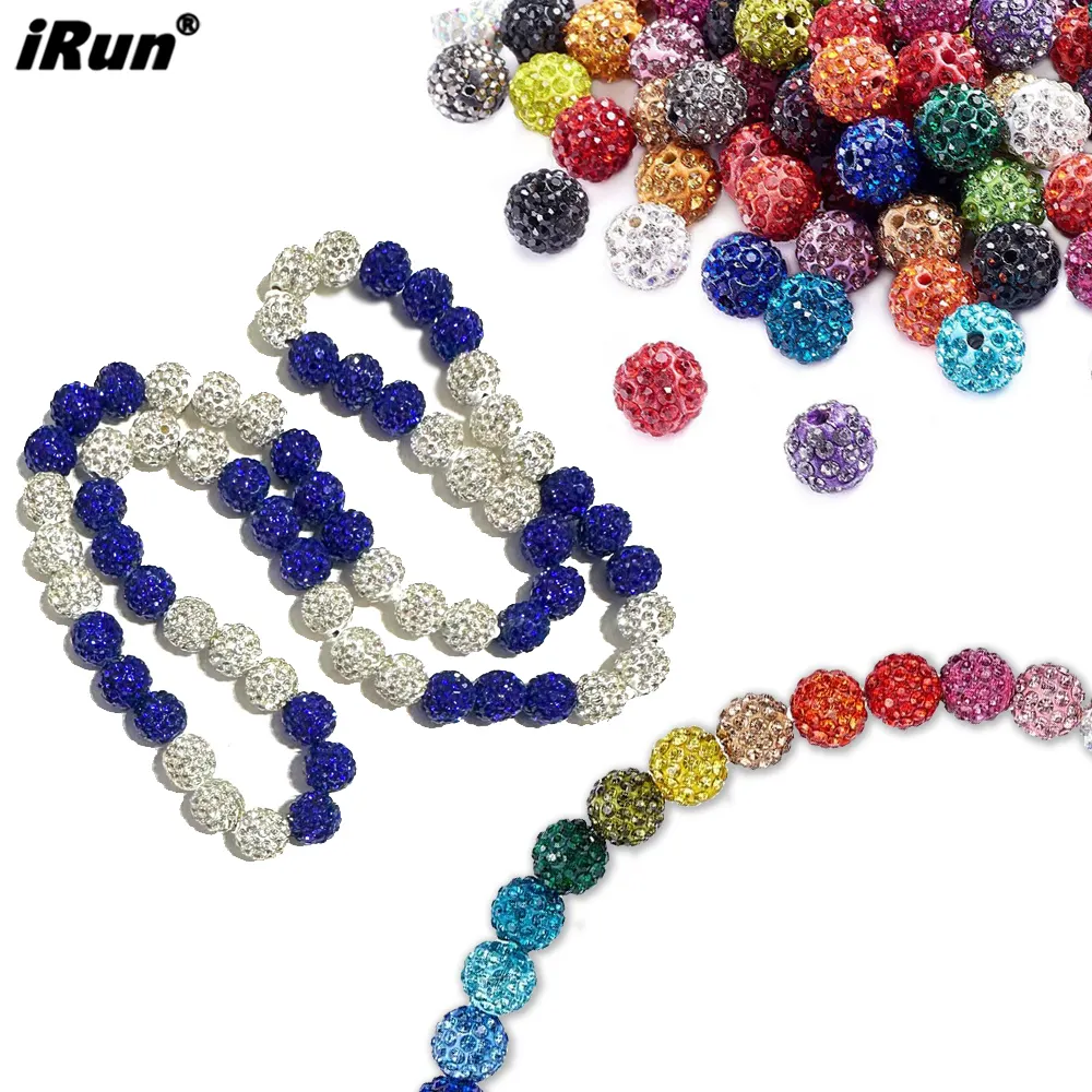 iRun Rhinestones Beads Disco Ball Clay Beads Polymer Clay Rhinestone Crystal Diamond Beads Baseball Necklace