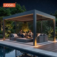 Gazebo de Jardín de Aluminio Bioclimático con Iluminación LED Ambiental, Impermeable, Ecológico, Estructura para Terraza o Patio Trasero, Romántico para Parejas