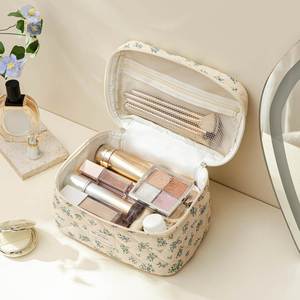 Large Capacity Puffy Toiletry <b>Bag</b> for Women Open Flat Make up Cosmetic Organizer with Handle - Product Image 6