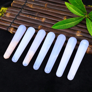 Tự nhiên màu xanh Chalcedony massage thanh đá quý Cây Đũa phép pha lê chữa bệnh đá mắt gua SHA con lăn mặt bấm huyệt công cụ để bán - Product Image 4