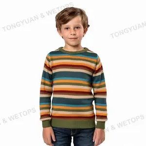 Custom Striped Crew Neck Cotton Long Sleeve Kids Pullover Knit Sweaters