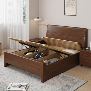 Nordic Style Solid Rubber Wood <b>Storage</b> <b>Bed</b> Frame Hydraulic Lift Drawers Eco-friendly <b>Double</b> Bedroom Furniture QN-SWB007 Modern D - Product Image 6