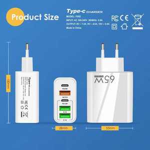 Alta calidad Universal 65W 5 Puerto USB 2 Usb C enchufe de pared rápido con Reino Unido UE EE. UU. Enchufe QC3.0 tipo C cargador de pared para <span class=keywords><strong>Iphone</strong></span> - Product Image 3