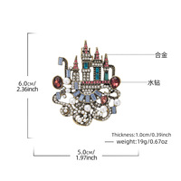 Broche Château Vintage en Cristal, Épingle en Alliage Incrustée de Strass et de Perles, Épingle de Revers Rétro Château de Princesse, Accessoire de Bijouterie pour Vêtements