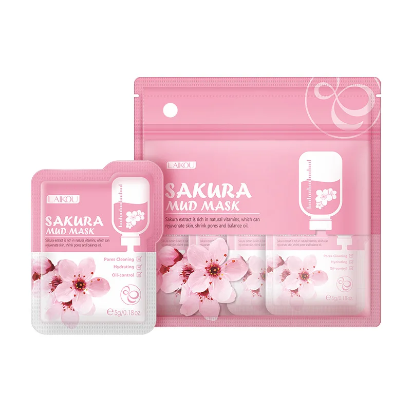 Japon Sakura Boue Masque Visage Nettoyant Blanchissant Hydratant Contrôle De L'huile Anti-âge Argile Masque Packs Soins De La Peau Du Visage 12 pcs/1 sac