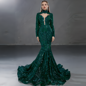 فستان زفاف حورية البحر مقاس كبير |   فستان طويل بخصر مرتفع بألوان متعددة مع أكمام طويلة أنيقة للمناسبات والاحتفالات - Product Image 2