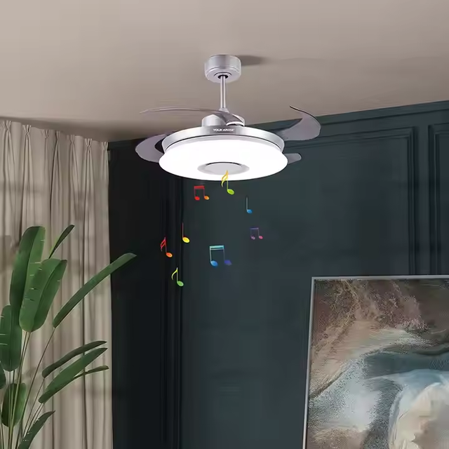 Smart Tuya LED Ceiling Fan with Retractable Speaker and Light Compatible with Smart Home Devices