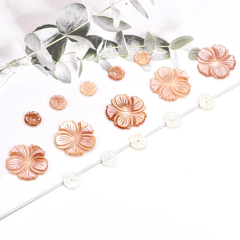 Welcome Custom Different Designs 8Mm To 35Mm Sizes Pink White Mother Of Pearl Hand Carved Flower