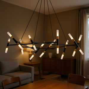 Luminaire suspendu moderne noir et or, design en forme de branche, tubes en acrylique givré, hauteur réglable, pour salle à manger, salon - Product Image 2