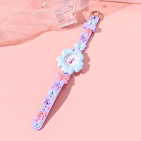 Montre-bracelet luxueuse à motif floral 3D, papillon, dessin animé, bracelet en silicone charmant, affichage par aiguille, montre pour fille