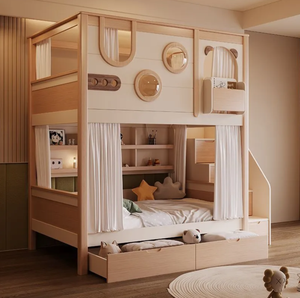 Letto <span class=keywords><strong>a</strong></span> Castello in Legno con Scivolo, Letto <span class=keywords><strong>a</strong></span> Castello Singolo con Scale per Bambini, con Finestra e Armadio per Ragazzi o <span class=keywords><strong>Ragazze</strong></span> - Product Image 3