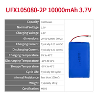 Paket Baterai UFX 105080-2P Kapasitas Tinggi 10000mAh 3.7V LiNiMnCoO2 Katoda 500 Siklus untuk Elektronik Konsumen Sel Lithium-Ion