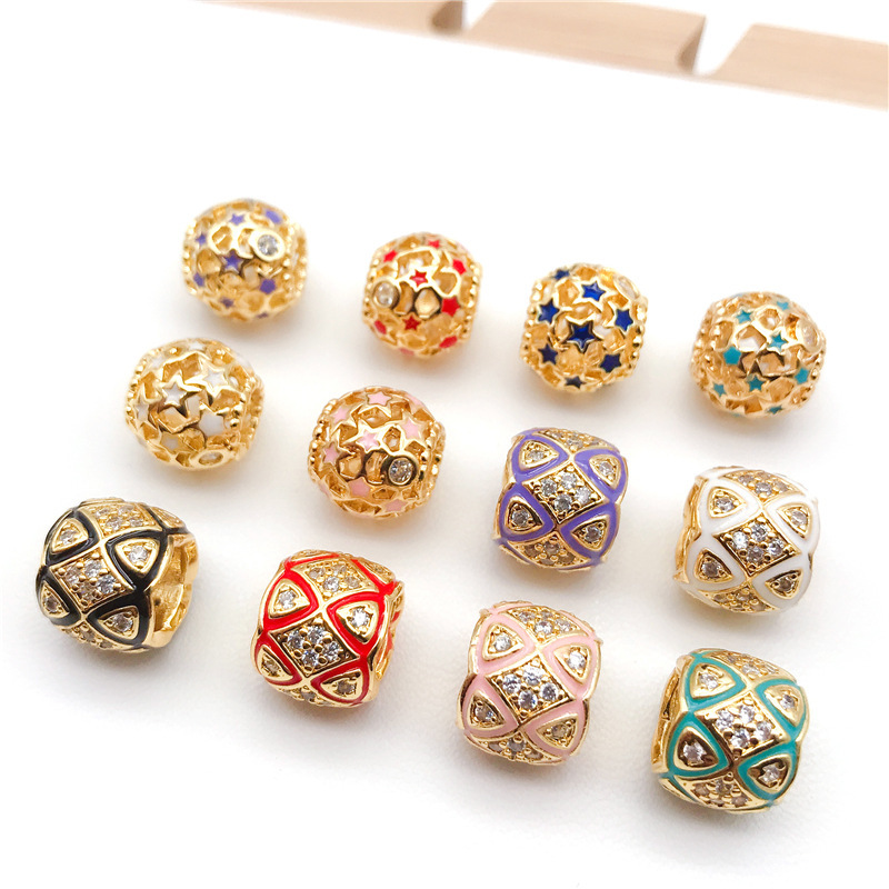 Star Zircon Loose Charm Beads with Enamel Fit 14K Pand Designer Making Jewelry for DIY Accessories Bracelet Necklace