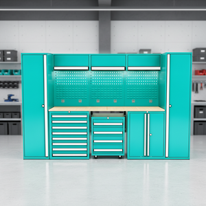 Armoire à outils d'atelier peu encombrante, robuste, en acier, avec plan de travail et panneau perforé - Product Image 4