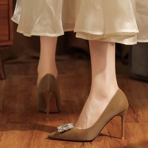 Zapatos de Tacón Alto para Mujer, Modelo 9888F-082, Satinados, Punta en Pico, Tacón de Aguja, Decoración de Cristal, Zapatos de Oficina, Tacón de 5cm/8cm - Product Image 3
