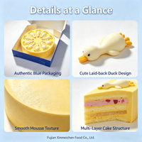 Gâteau Mousse au Canard Décontracté Congelé, Rond de 8 Pouces, Dessert Superposé Décoré Canard Cartoon pour Café, Thé de l'Après-midi, Fête, Vente en Gros
