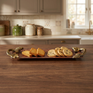 Diseño Distintivo que Impresiona al Instante, Bandeja Decorativa Rectangular Móvil con Asas de Hoja de Oro, Artesanía Metálica Moderna Abstracta - Product Image 4