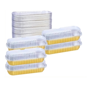 Plateau de papier d'aluminium rectangulaire jetable pour micro-ondes, récipient durable à haute température, tasse pour la cuisson de fête, mini moule à pain - Product Image 1