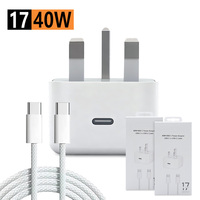 Adaptador de Corriente USB-C PD 3.0 de Alta Calidad de 40 W con Enchufe del Reino Unido para 17/16/15/14 Pro Max y Portátil
