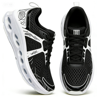 Zapatillas Deportivas para Hombre con Amortiguación de Aire, Diseño Graffiti en Blanco y Negro, Transpirables, de Malla, con Absorción de Impactos