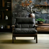 Fauteuil individuel en cuir véritable, style mi-siècle, design vintage, avec pieds en bois de hêtre, pour salons et maisons