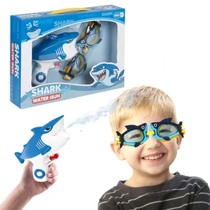 廉价户外夏季卡通鲨鱼海豚迷你射击狙击水枪玩具带儿童游泳眼镜