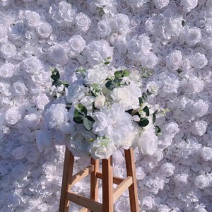 Mur floral artificiel vert et blanc frais avec roses rondes et feuillage luxuriant pour la décoration murale de style jardin - Product Image 5