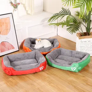 Online Hot Sell Candy Color Machine Washable Warm Pet Bed Dog Cat Sleep Mat Bed With Paw Print