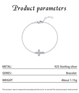 S925 Silver Cross <b>Bracelet</b> Rhodium Plated Pave Crystal Minimalist FaithJewelry Chain Link Unisex Everyday Wear - Product Image 2