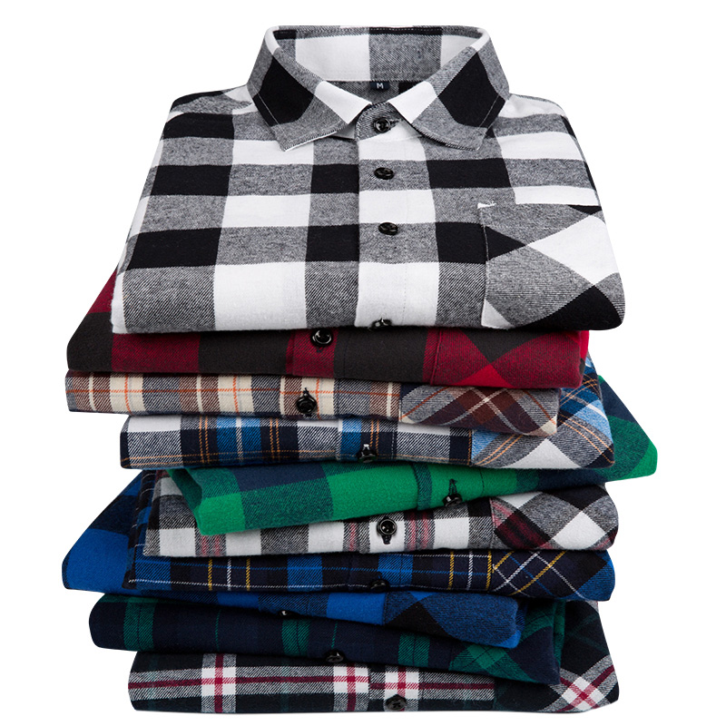 Custom Logo Factory Wholesale Comfortable 100% Cotton Long Sleeve Casual Men Plaid Flannel Shirt