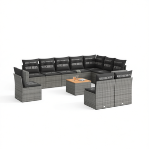 Conjunto de Sofás de Jardín de Ratán Gris con Fundas Extraíbles, Muebles de Exterior de Estilo Contemporáneo para 10 Personas - Product Image 1