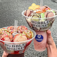 Ventes chaudes Gobelets en plastique jetables pour Bubble Tea, jus, cola, avec plateau à collation, dessert, fruits, popcorn sur le dessus, 2 en 1, gobelet à fondue
