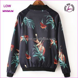 Ladies Fashion Baseball <b>Jacket</b> Overall Flower Printing Satin <b>Jackets</b> - Product Image 2