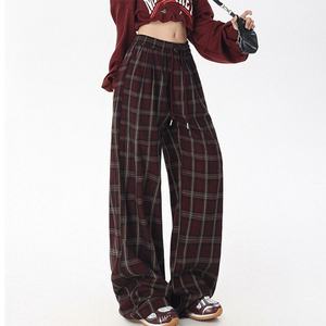 Pantalon large pour femme d'automne, pantalon décontracté à jambes droites, taille haute, à carreaux, mode, loisirs, treillis pour femme - Product Image 3