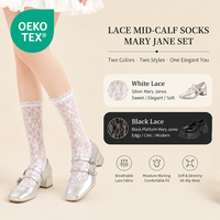 Kaos Kaki Setengah Betis Warna Solid dengan Renda dan Jaring Bunga, Gaya Jepang JK Lolita, Ketebalan Standar, Rajutan Khusus