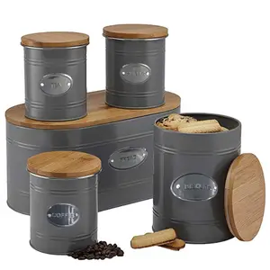 Modern Household Kitchen Storage Airtight Container Set With Bamboo Lid Storage Box And Canister
