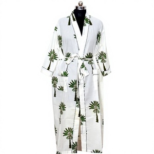 Kimono de algodón orgánico indio 100% hecho a mano, vestido Maxi para mujer, ropa de dormir larga holgada y Albornoz de fiesta para cubrir la playa - Product Image 1