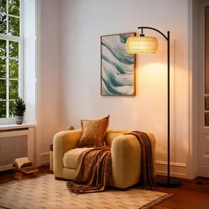 Boho Rattan Floor Lamp Plug in Black Floor Lamp Nordic Floor Lamp Designer Floor Lamp with Stable Base - Product Image 2