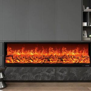 Caminetto Elettrico Moderno da Parete con Simulazione 3D Fiamma a 7 Colori, Stile Europeo, con Supporto TV Integrato - Product Image 1