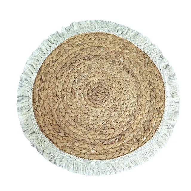 Wholesale Home Eco-friendly Placemat Gourd Grass Table Mat Round Tassel Coaster