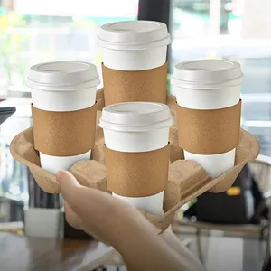 Özelleştirilmiş tek kullanımlık kahve tepsisi biyobozunur ve tek kullanımlık bardak tutucu-dayanıklı içecek taşıyıcı sıcak veya soğuk içecek için