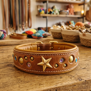 Collier pour chien en cuir véritable de qualité supérieure, motif uni, rivets, couleur personnalisée, rembourrage doux, fabricant direct - Product Image 2