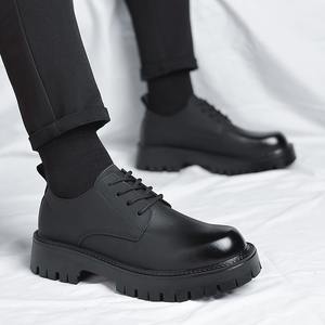 Chaussures en cuir décontractées pour hommes, style business, à lacets, à tige haute, version coréenne, chaussures pour hommes à semelle épaisse et tendance - Product Image 3